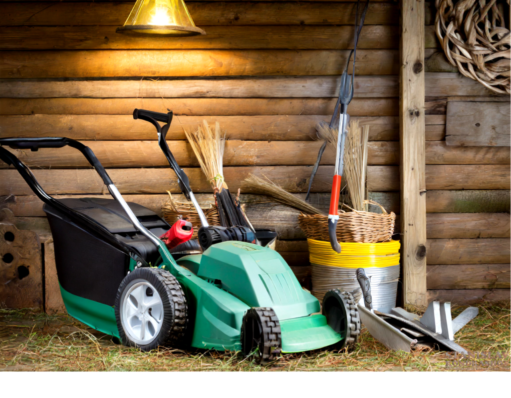lawnmower in shed