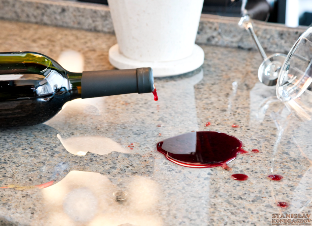 spilled wine on granite countertops