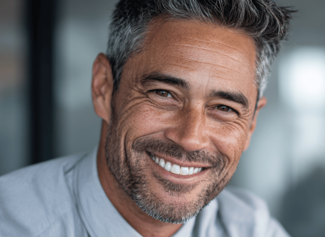 A visual representation of a smiling man