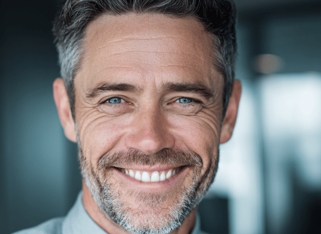 A confident man smiles